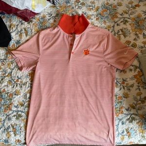Mens Clemson orange and white stripped Nike golf polo